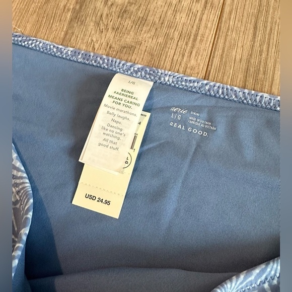 Aerie Large NWT blue geometric floral bikini bottoms swimsuit modest full cover - Picture 5 of 5